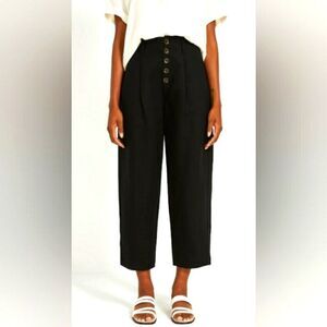 Frank &  Oak High Waisted Linen Tencel Blend Crop Pant Black Sz 0